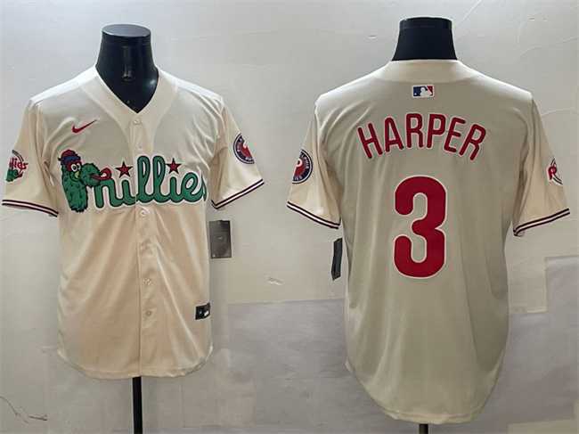 Men%27s Philadelphia Phillies #3 Bryce Harper Cream Phanatic Limited Stitched Jersey->new york yankees->MLB Jersey